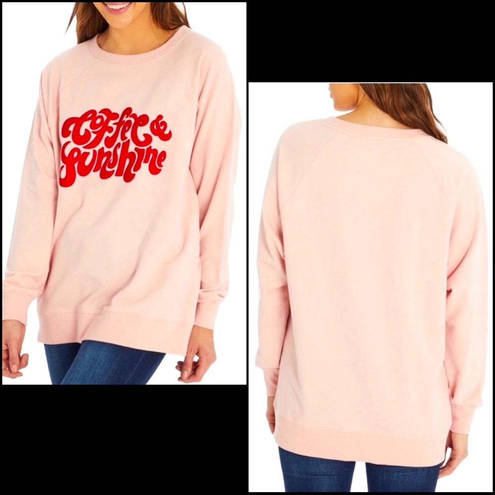 Wildfox Pink Coffee & Sunshine Boatneck Graphic Statement Sweatshirt